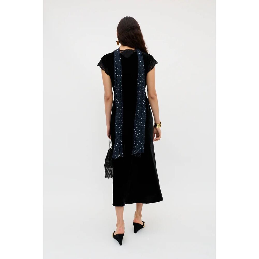 Rixo Amari Silk-Velvet Midi Dress in Black Size 2 - Picture 2 of 12